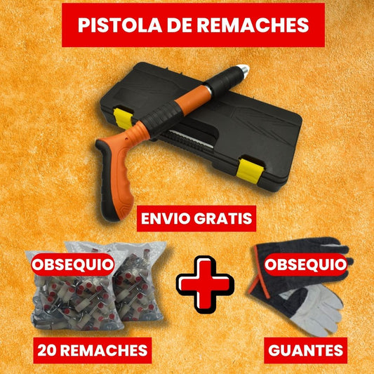 PISTOLA REMACHADORA (+ 20 Remaches + Gafas de protección + Guantes)